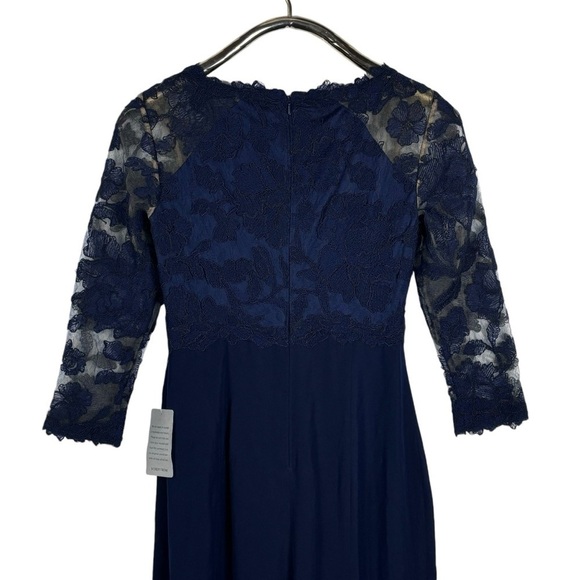 TADASHI SHOJI ART2132LX PEONY LACE ROYAL NAVY EMBROIDERED STRETCH CREPE GOWN - Picture 7 of 16